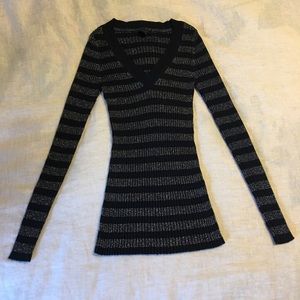 Express stretchy ribbed skit striped sweater gray